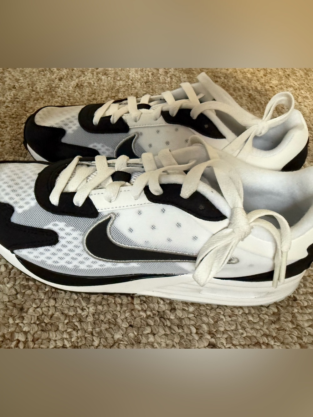 Nike White and Black Running Sneakers with Black Swoosh
